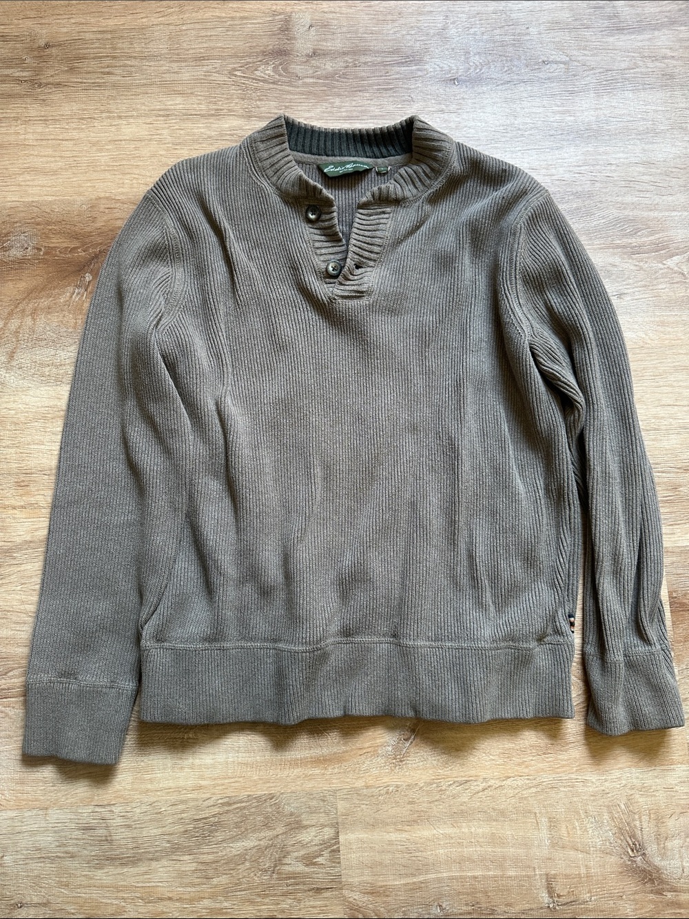Eddie Bauer Men's Brown Ribbed Henley Sweater